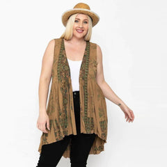 Floral Long Flattering Silhouette Cardigan - Tan