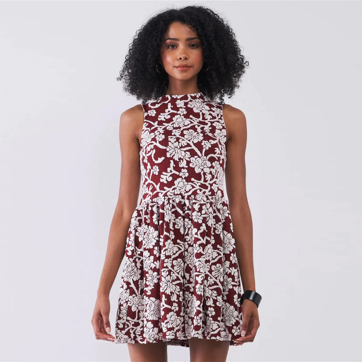 Floral Crew Neck Sleeveless Fitted Mini Dress