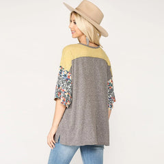 Floral Print Mixed Top with Dolman Sleeve