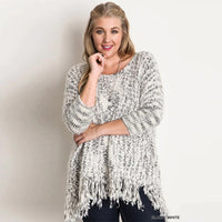 Frayed Trim Chunky Knit Women's Sweater