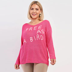 Free As A Bird Logo Plus Size Knit Sweater - Pink