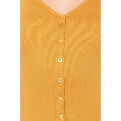 Front Button Slit Rib Cami Midi Dress - Yellow