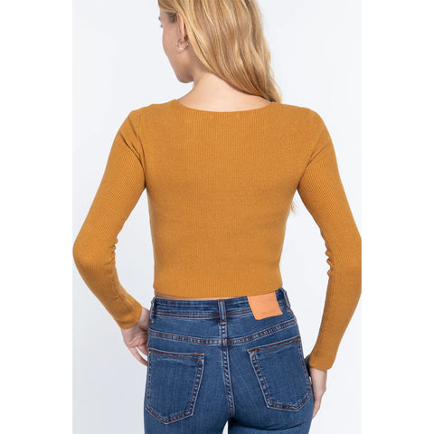Front Knotted Crop V-neck Women's Sweater