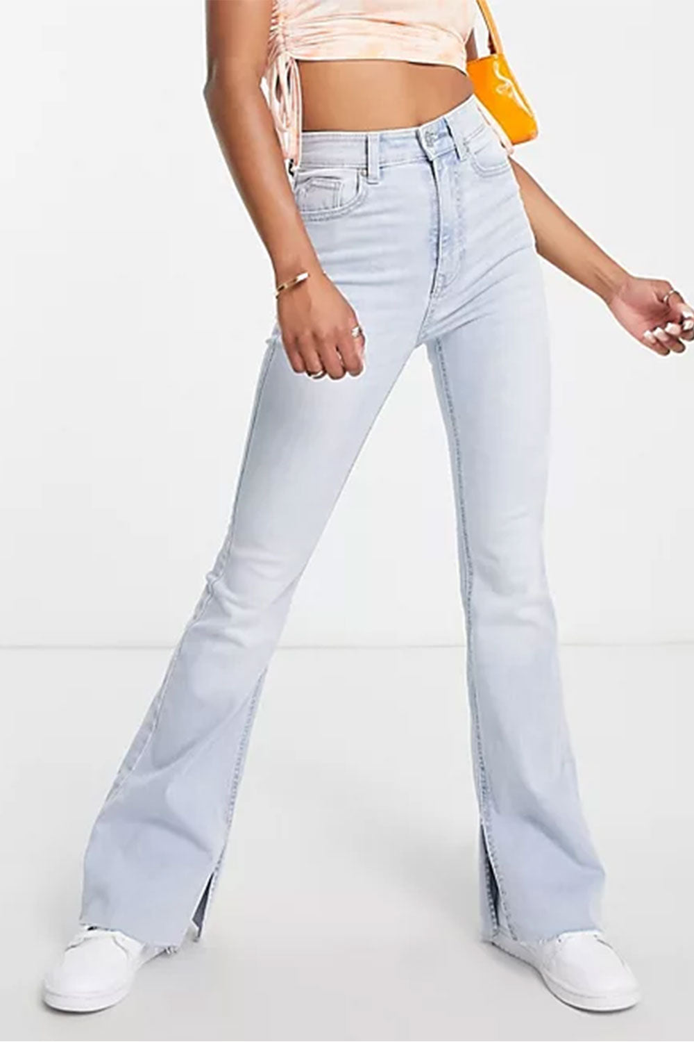 Flare Jeans With Split Detail in Light Blue