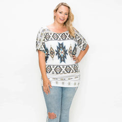 Geometric-tribal Sublimation Print Plus Size Women's Top