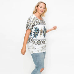 Geometric-tribal Sublimation Print Plus Size Women's Top