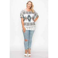 Geometric-tribal Sublimation Print Plus Size Women's Top