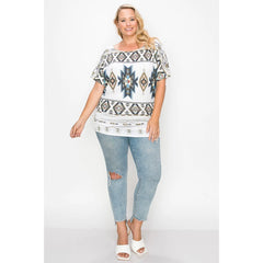 Geometric-tribal Sublimation Print Plus Size Women's Top