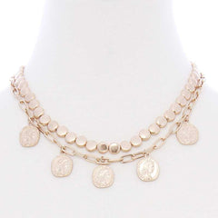 Gold 2 Layered Coin Dangle Metal Necklace