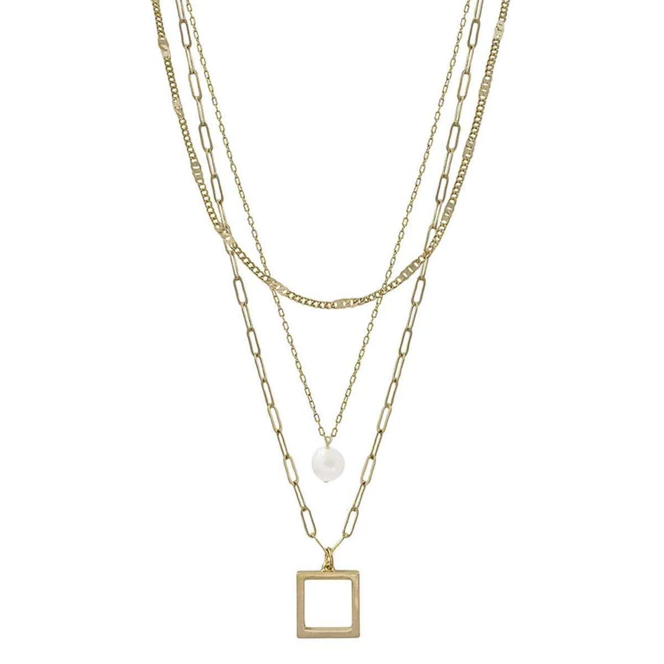 Gold 3 Layered Chain Pendant Necklace for Women
