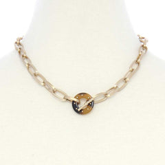 Gold Acetate Ring Oval Link Toggle Necklace