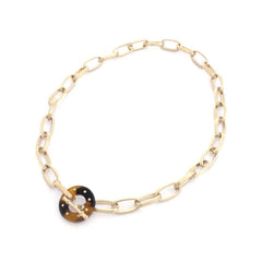 Gold Acetate Ring Oval Link Toggle Necklace