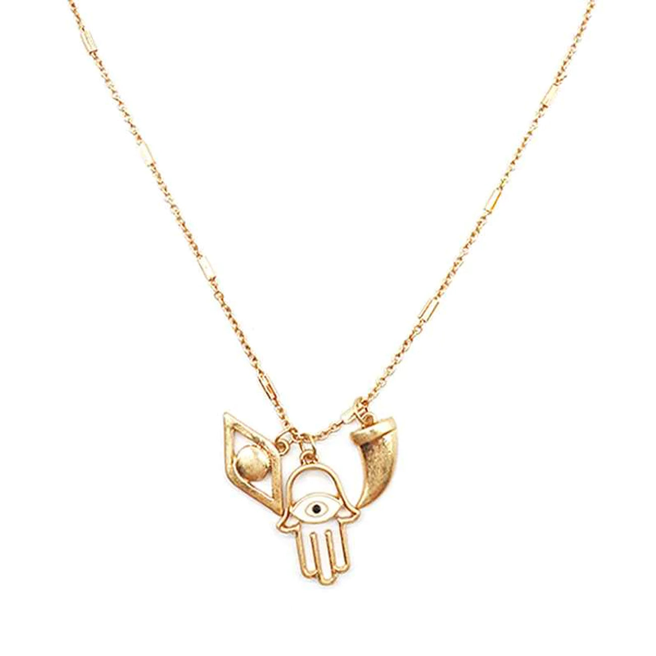 Gold Hamsa Hand Eye Tooth Necklace