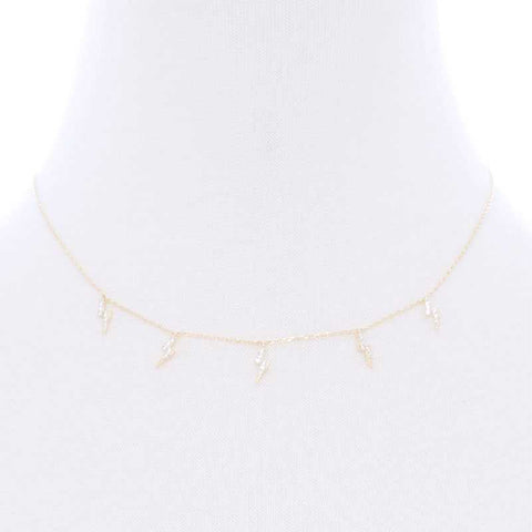 Gold Lightning Stone Charm Metal Necklace