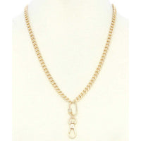 Gold Oval Charm Curb Link Metal Necklace