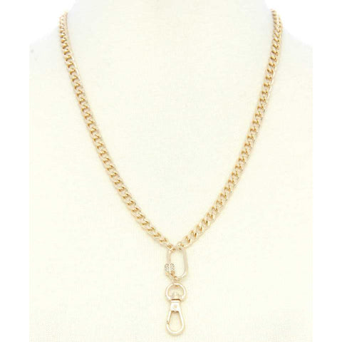 Gold Oval Charm Curb Link Metal Necklace