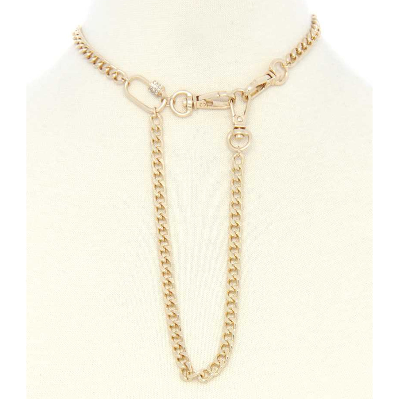 Gold Oval Charm Curb Link Metal Necklace