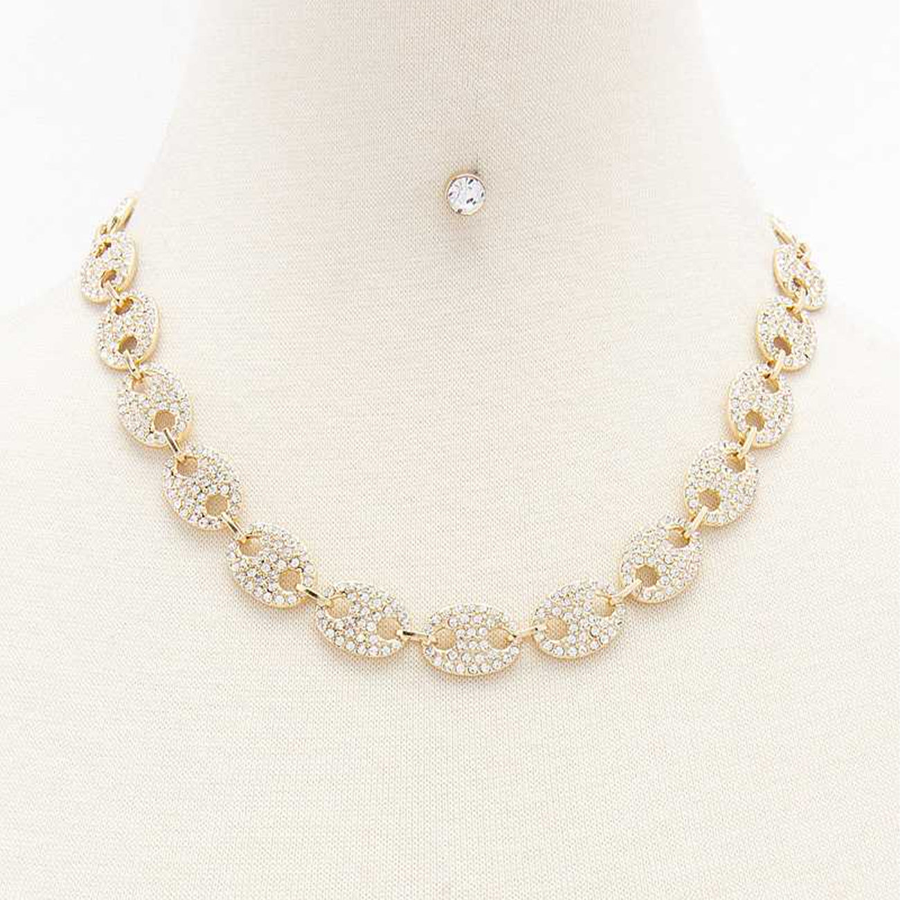 Gold Rhinestone Chain Necklace Earring Set