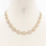 Gold Rhinestone Chain Necklace Earring Set