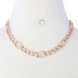 Gold Rhinestone Pave Chain Necklace Earring Set