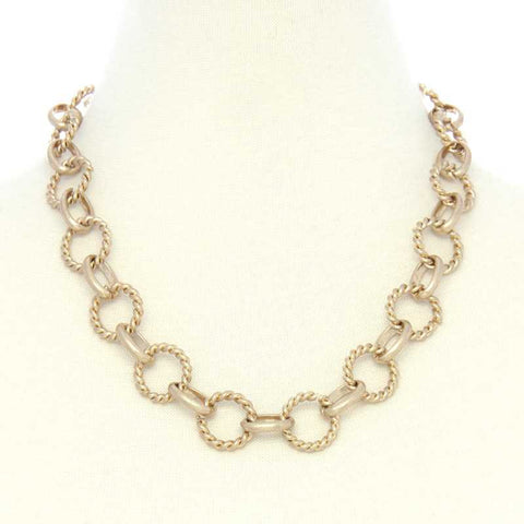 Gold Twisted Circle Link Necklace