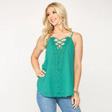 Green Plunging V-neckline Lattice Top