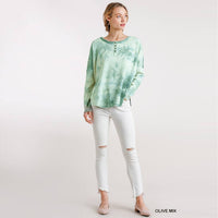 Green Tie Dye Round Neck Long Sleeve Top