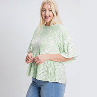 Green Tie Dye Ruffled Sleeves Plus Women's Blouse