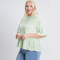 Green Tie Dye Ruffled Sleeves Plus Women's Blouse