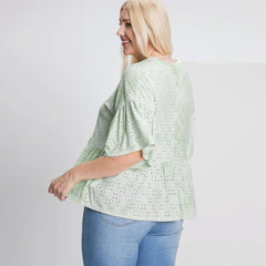 Green Tie Dye Ruffled Sleeves Plus Women's Blouse
