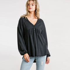 Grey Confetti Detailed Long Puff Sleeve Babydoll