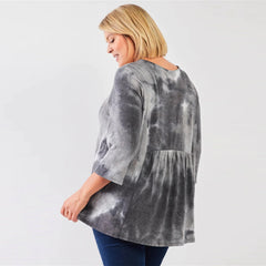 Grey Multicolor Tie-dye Midi Sleeve Plus Women's Top
