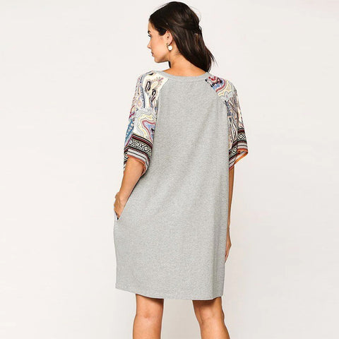 Grey Solid Side Pocket Shift Mini Dress