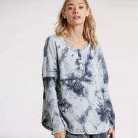 Grey Tie Dye Round Neck Long Sleeve Top