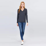 Grey V-neck Sweater w/ rivet Button