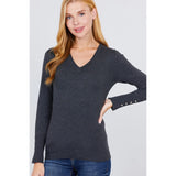 Grey V-neck Sweater w/ rivet Button