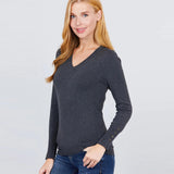 Grey V-neck Sweater w/ rivet Button