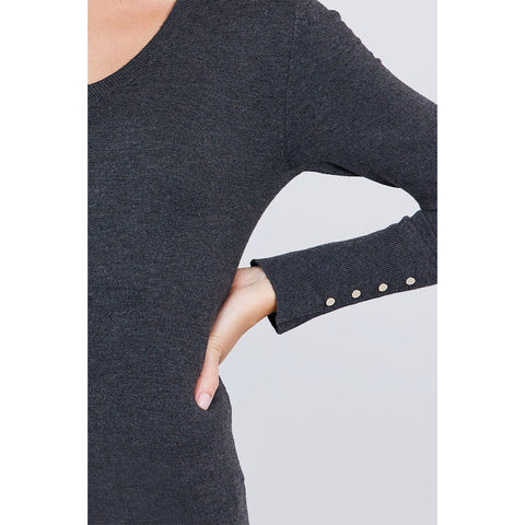 Grey V-neck Sweater w/ rivet Button