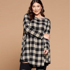 Grey & Black Soft Knit Buffalo Plaid Women's