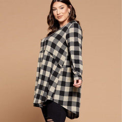 Grey & Black Soft Knit Buffalo Plaid Women's