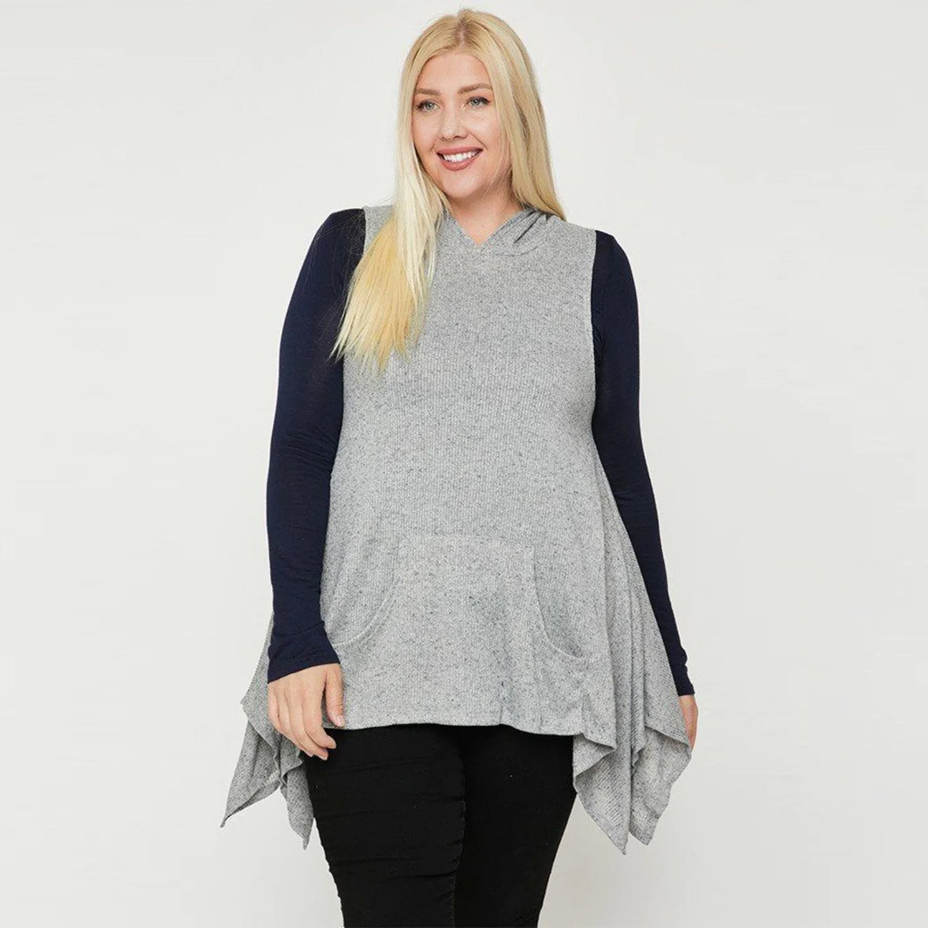 Heather Grey Two Tone Knit Sleeveless Plus Size Top