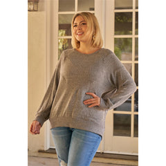 Heather Grey Long Sleeve Geometric Plus Women's Sweatshirt