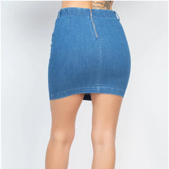 High-rise Belted Chain Denim Skirt
