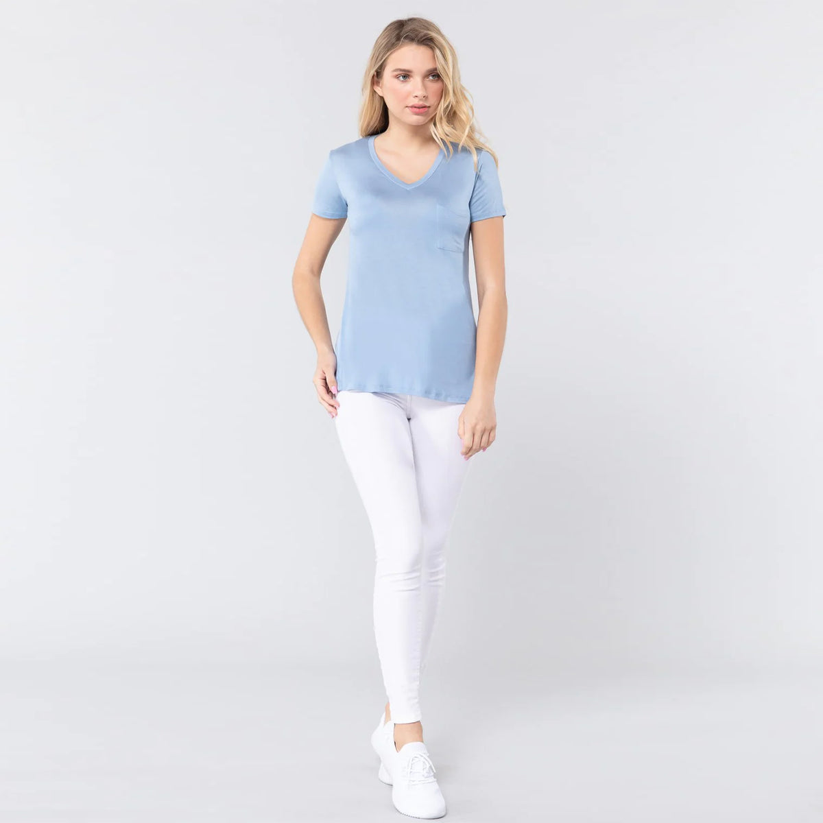 Ice Blue V-Neck Rayon Women's Jersey Top