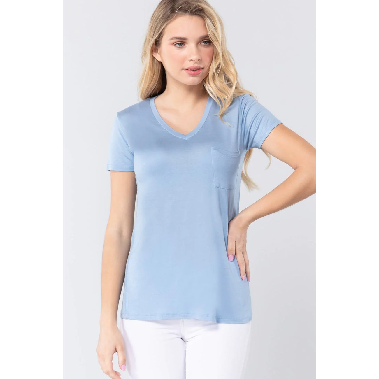 Ice Blue V-Neck Rayon Women's Jersey Top