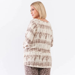 Ivory Acid Wash Print Bateau Neck Plus Women's Top