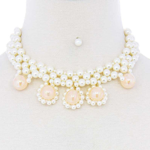 Ivory Chunky Rose Pearl Deco Choker Necklace