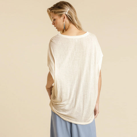 Ivory Dolman Sleeve Scoop Neck Women's Top With Side Slit