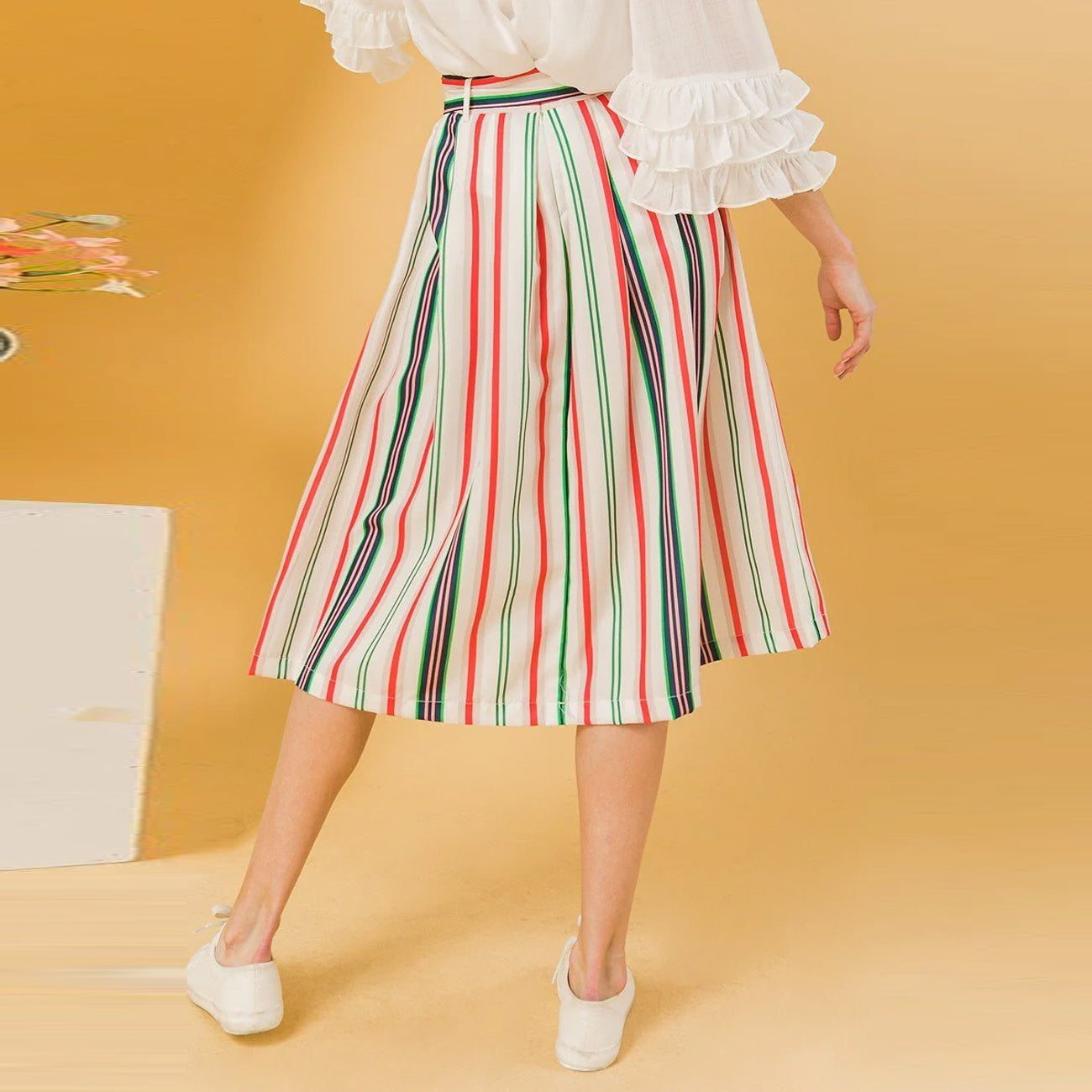 Ivory Woven Midi Skirt 