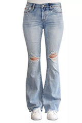 Juniors' Low-Rise Ripped Flare Jeans